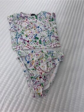 Modern Hero White Two-Piece with Colorful Paint-Splash Design Size S/M